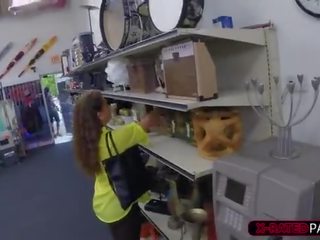 Lassie with glasses fucks for cash at shop due to fake ring from beau